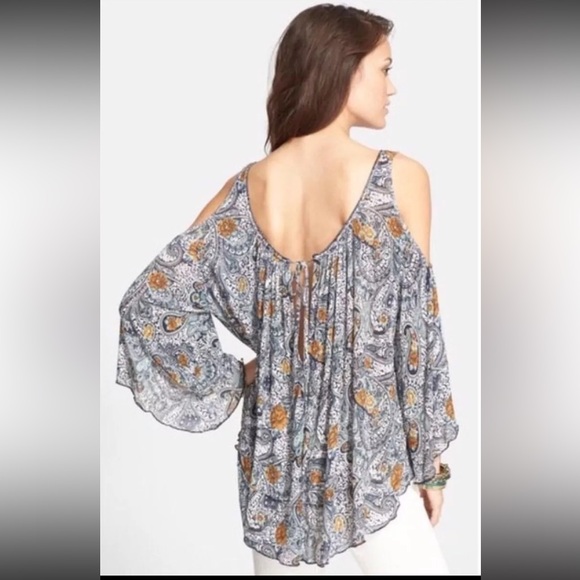 Free People Floral Paisley Cold Shoulder Blouse Top - Picture 4 of 14